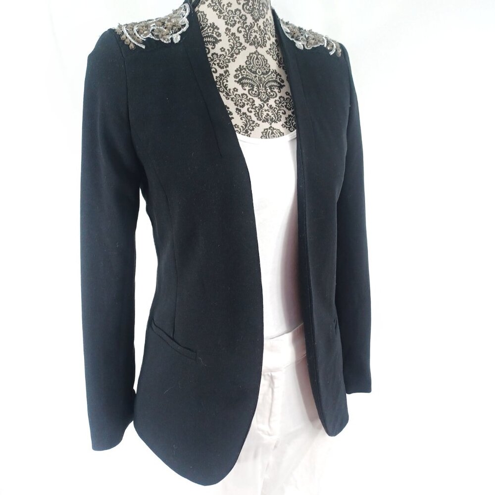 H&M Blazer Jacket Lace and Jewel Shoulder Open Front 4